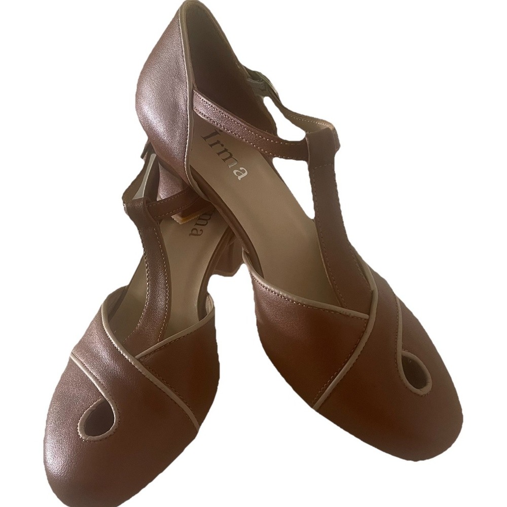 NWOB Brown Leather T-Strap Mary Jane Swing Dance Shoes EU 36 US 5.5-6 Block Heel